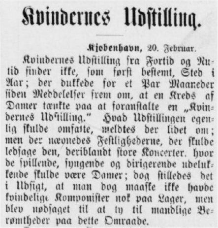 Kvindernes udstilling udsættes et aar. Thisted Amtstidende 20. feb. 1894. 