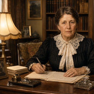 Emma Gad ved skrivebord